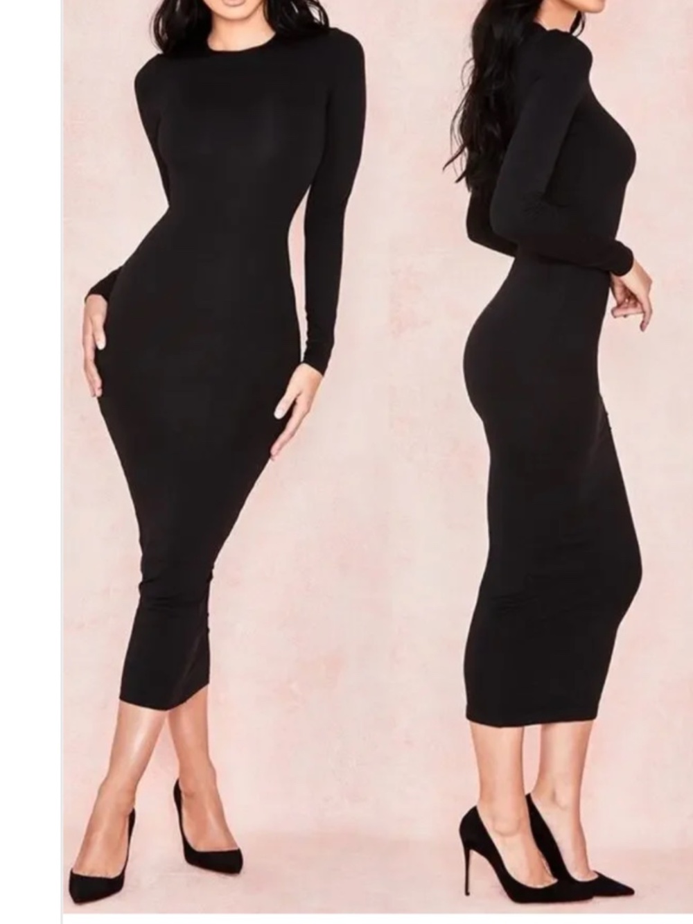 House of CB Black LUCIA Black Midi Length Knit Dress Medium